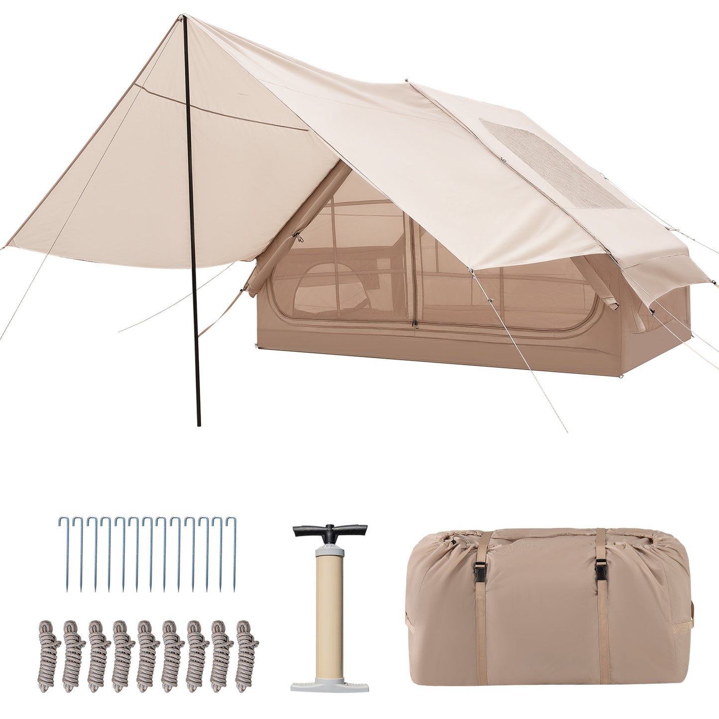 4-6 People Inflatable Camping Tent with Porch and Carrying Bag, Beige Tents at Gallery Canada