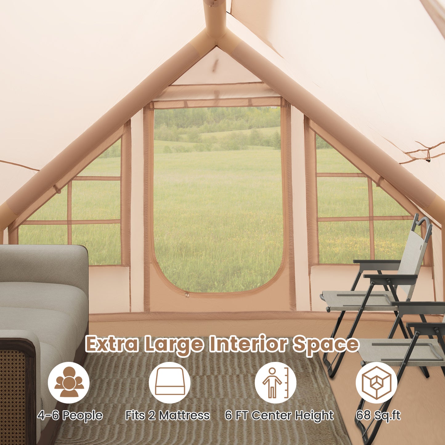 4-6 People Inflatable Camping Tent with Porch and Carrying Bag, Beige Tents at Gallery Canada