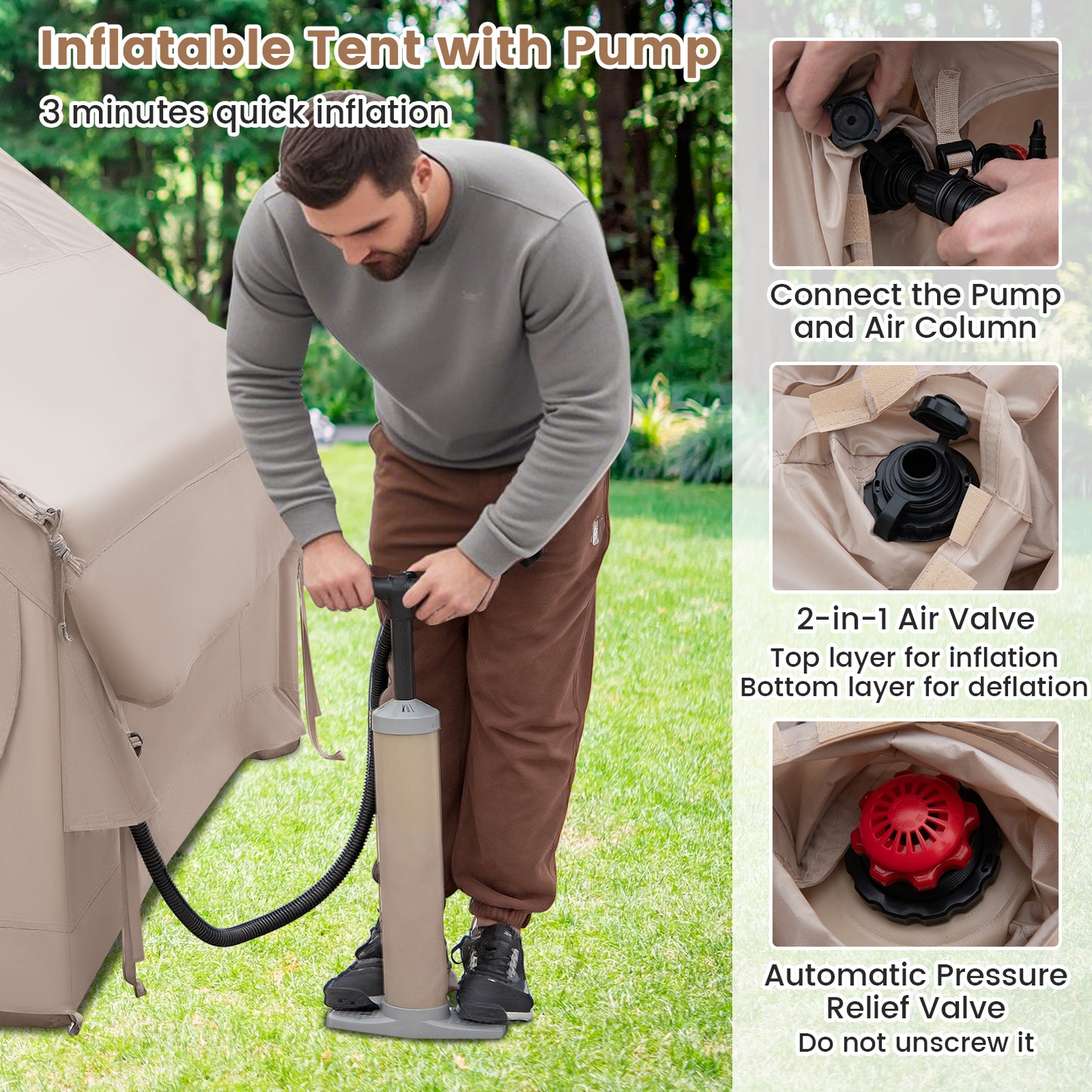 4-6 People Inflatable Camping Tent with Porch and Carrying Bag, Beige Tents at Gallery Canada