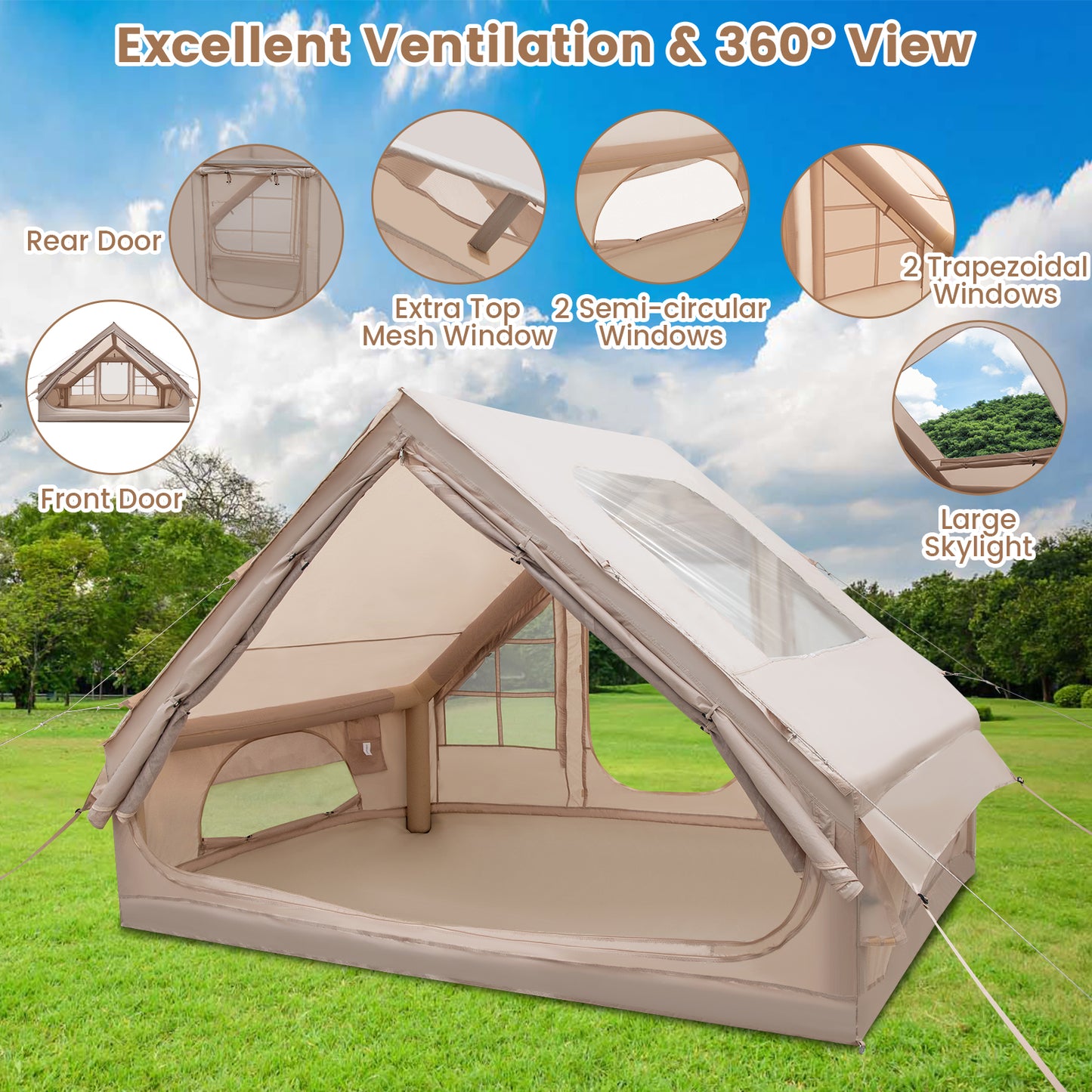 4-6 People Inflatable Camping Tent with Porch and Carrying Bag, Beige Tents at Gallery Canada