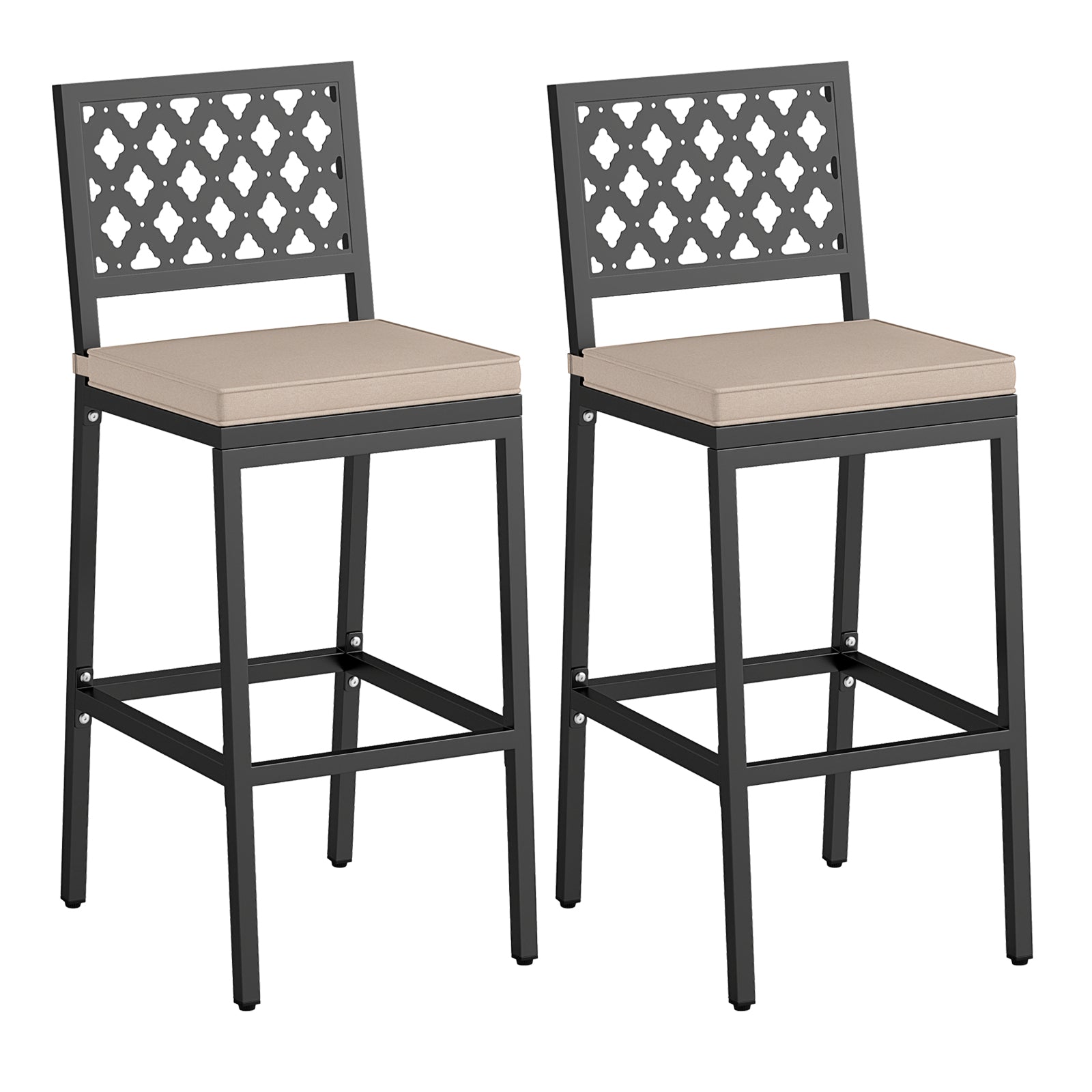 Patio Bar Chairs, Set of 2, Counter Height, Detachable Cushion, Footrest, Argyle Pattern, Black Bar Stools at Gallery Canada