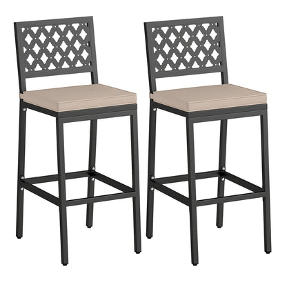 Patio Bar Chairs, Set of 2, Counter Height, Detachable Cushion, Footrest, Argyle Pattern, Black Bar Stools at Gallery Canada