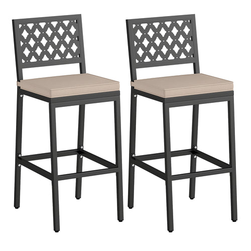 Set of 2 Patio Bar Chairs Counter Height with Detachable Cushion and Footrest-Argyle Pattern, Black