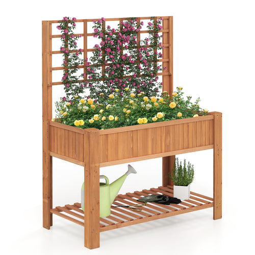 Raised Garden Bed with Trellis Wooden Elevated Planter Box with Legs, Orange