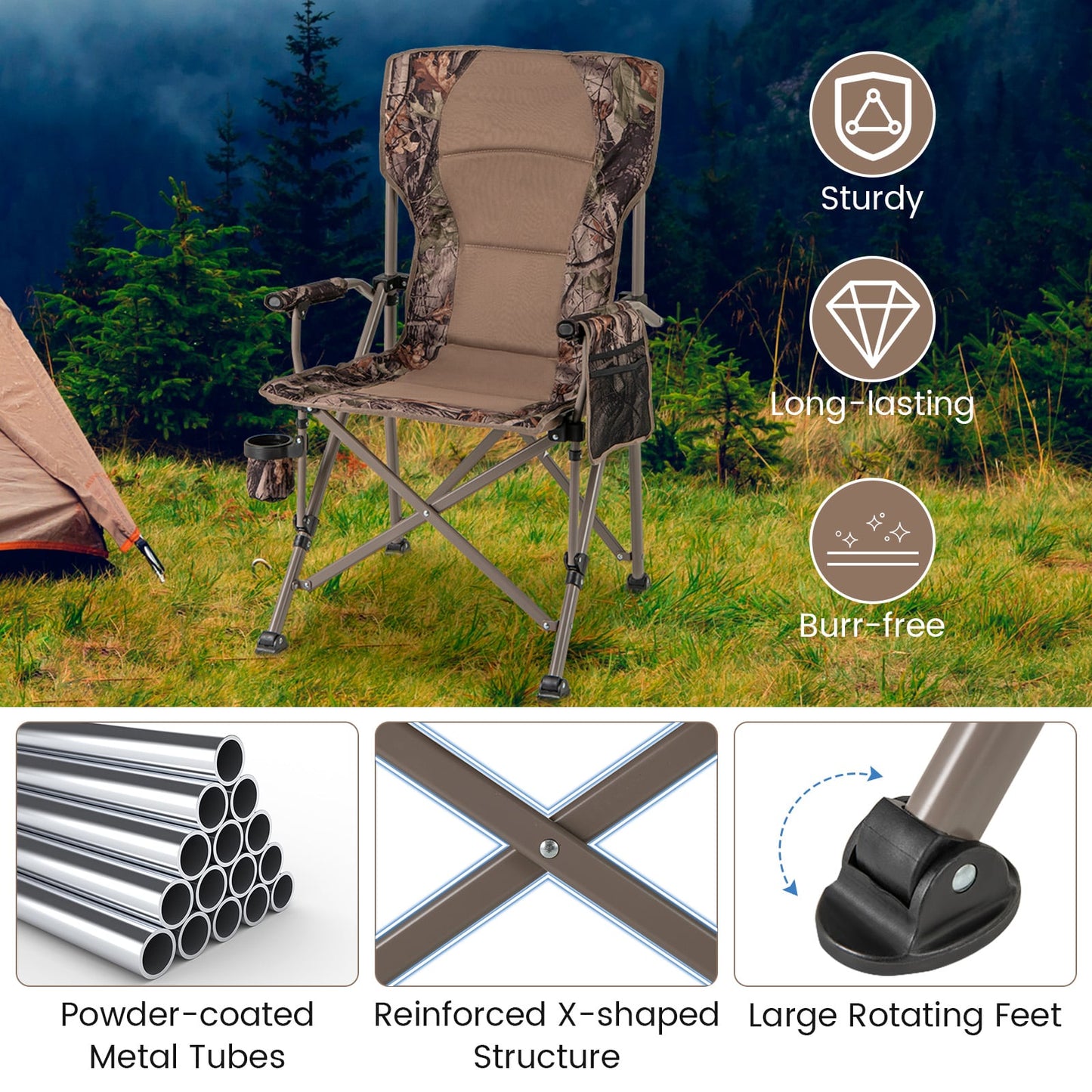 Portable Camping Chair, 400 Lbs, Brown Camping Furniture at Gallery Canada