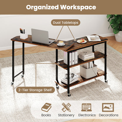 360° Rotating Sofa Side Table with Storage Shelves and Wheels, Rustic Brown End & Side Tables at Gallery Canada