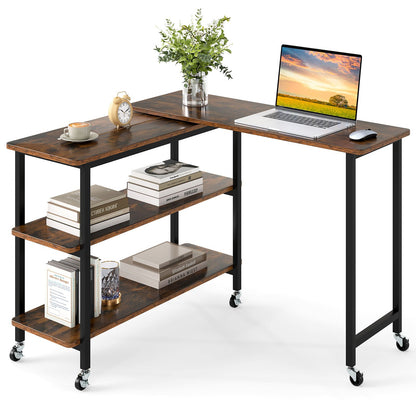 360° Rotating Sofa Side Table with Storage Shelves and Wheels, Rustic Brown End & Side Tables at Gallery Canada