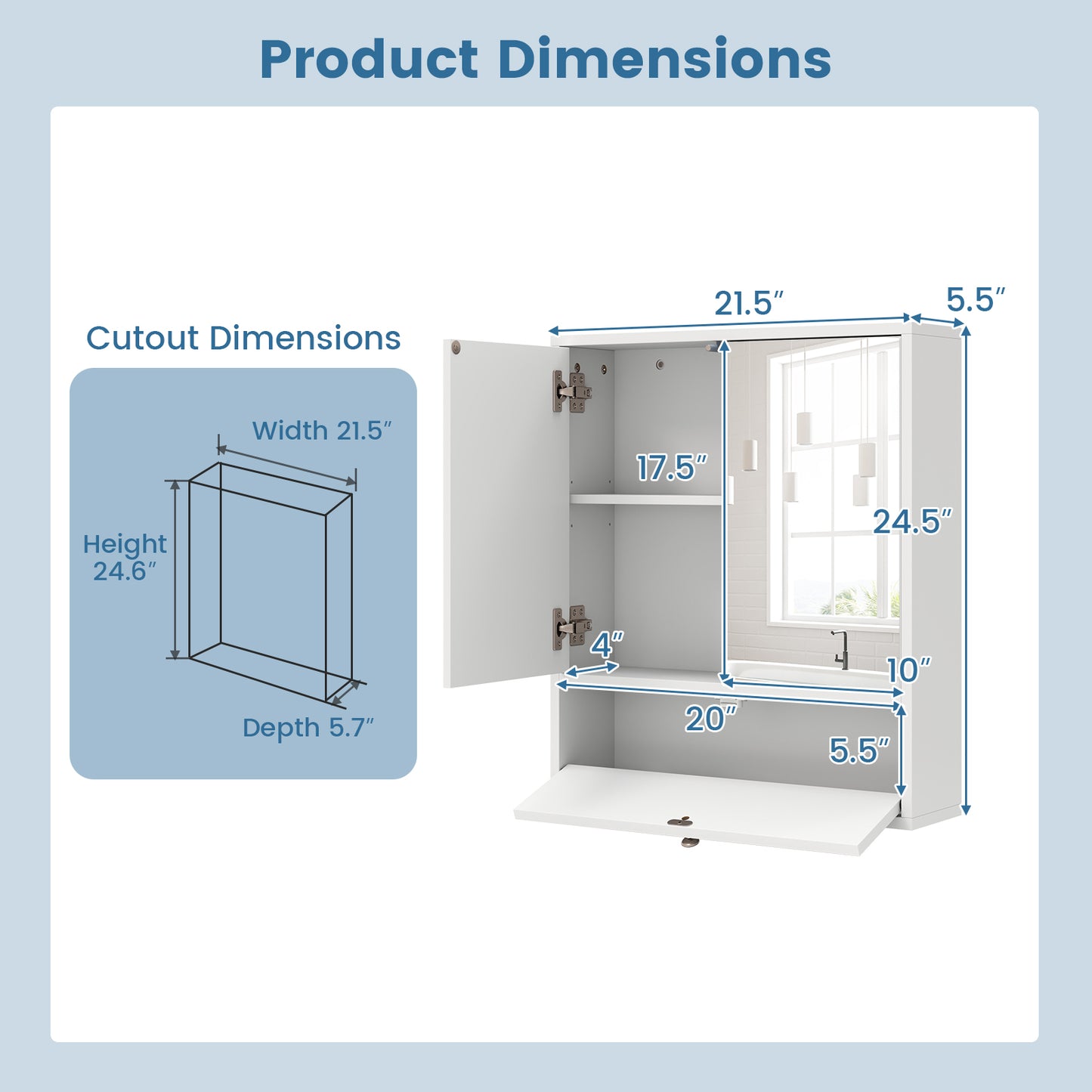 Bathroom Double Mirror Door Wall Mount Storage Wood Cabinet, White Wall Cabinets at Gallery Canada