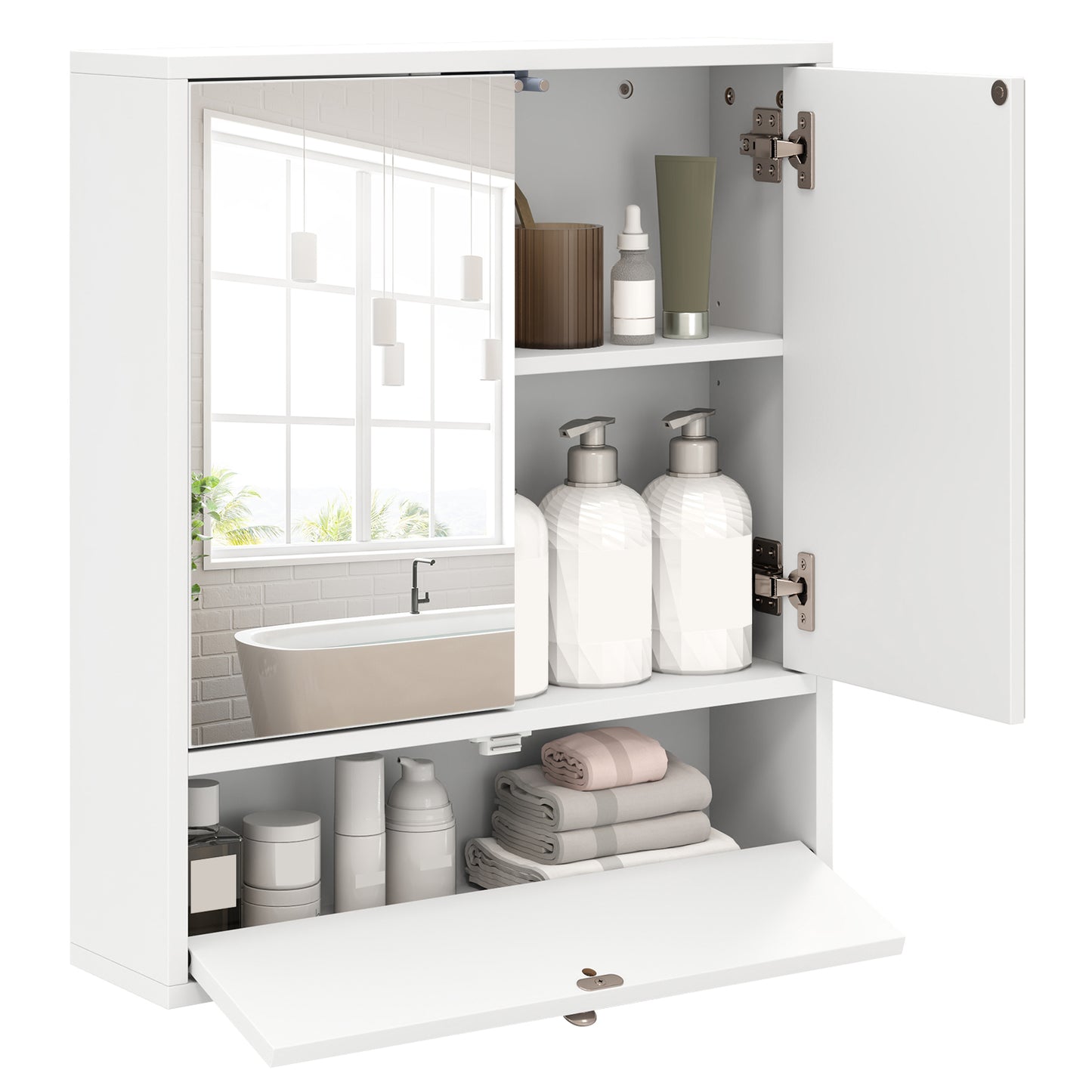 Double Mirror Door Wall Mount Storage Cabinet, White Wall Cabinets White at Gallery Canada