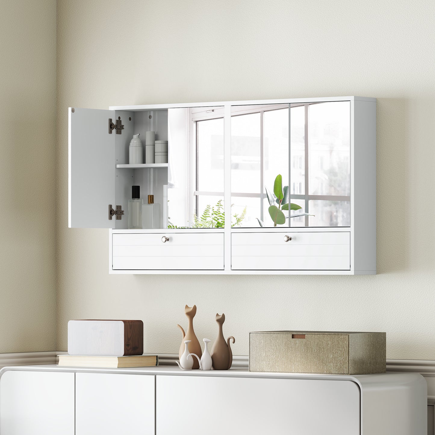 Bathroom Double Mirror Door Wall Mount Storage Wood Cabinet, White Wall Cabinets at Gallery Canada