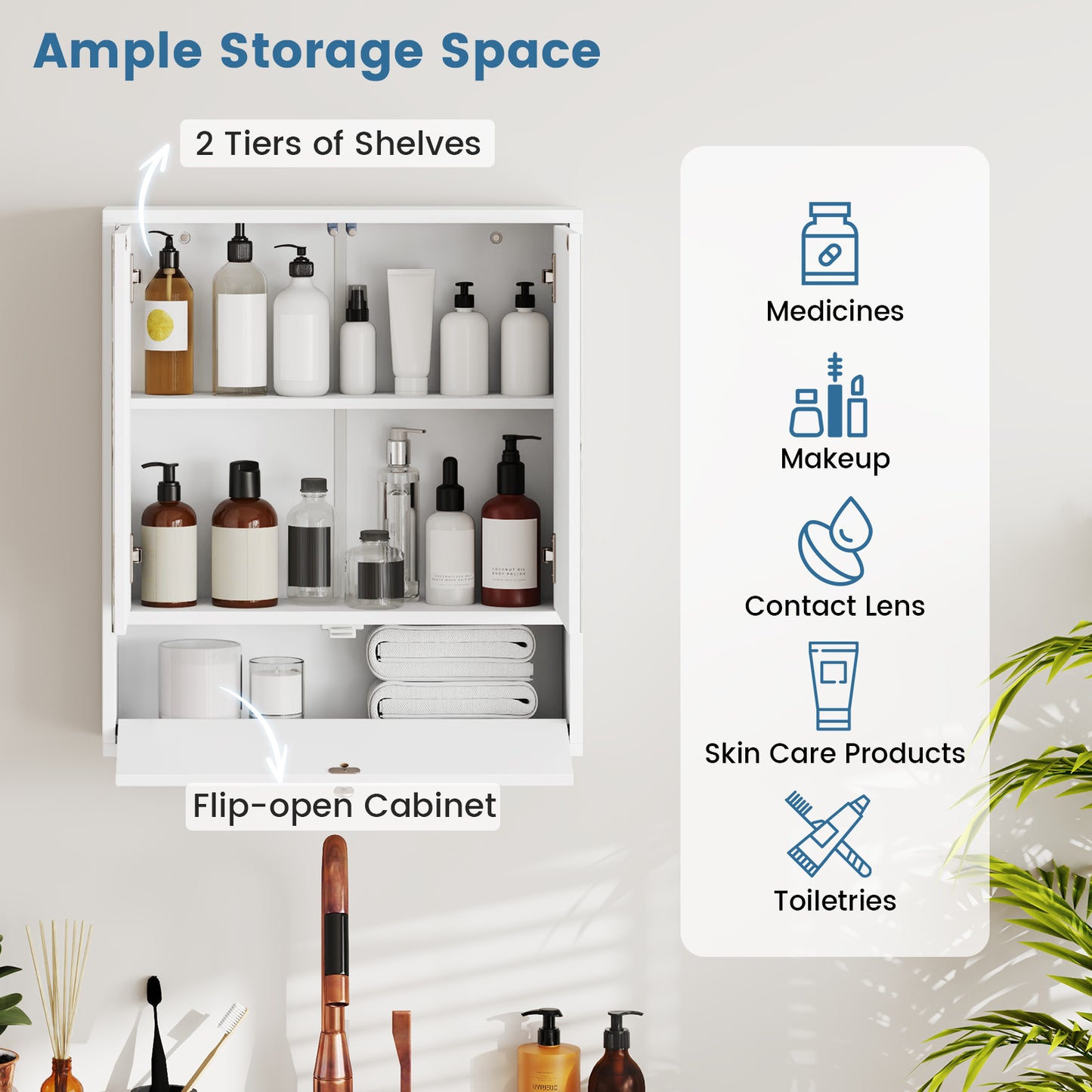 Bathroom Double Mirror Door Wall Mount Storage Wood Cabinet, White Wall Cabinets at Gallery Canada