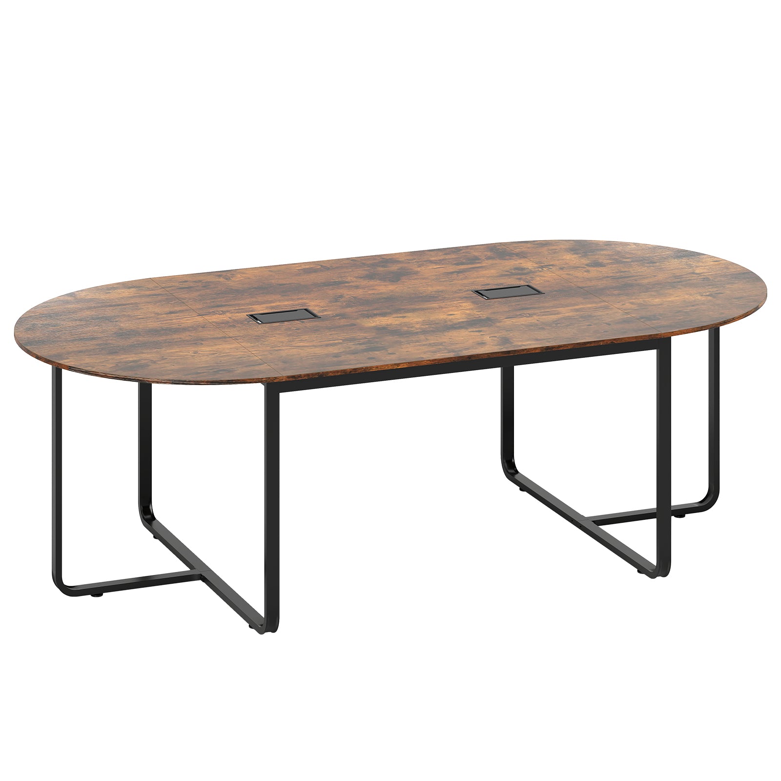 95 Inches Oval Conference Table, Dual Cable Holes, Rustic Brown Standing Desks at Gallery Canada