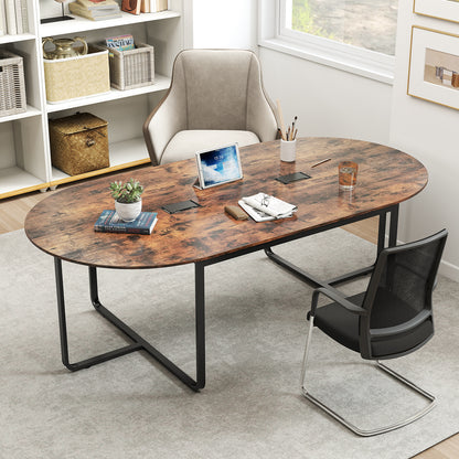 95 Inches Oval Conference Table, Dual Cable Holes, Rustic Brown Standing Desks at Gallery Canada