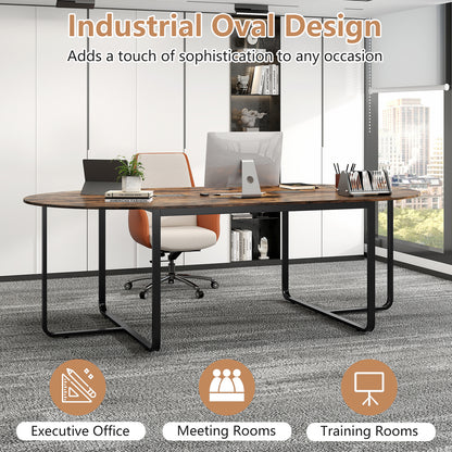 95 Inches Oval Conference Table, Dual Cable Holes, Rustic Brown Standing Desks at Gallery Canada