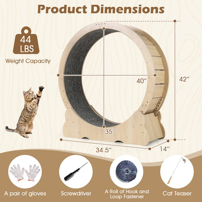 40 Inch Large Cat Exercise Wheel with Lockable Mechanism and Carpeted Runaway for Indoor Cats, Natural Cat Supplies at Gallery Canada