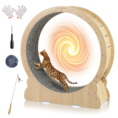 40 Inch Large Cat Exercise Wheel with Lockable Mechanism and Carpeted Runaway for Indoor Cats, Natural Cat Supplies at Gallery Canada