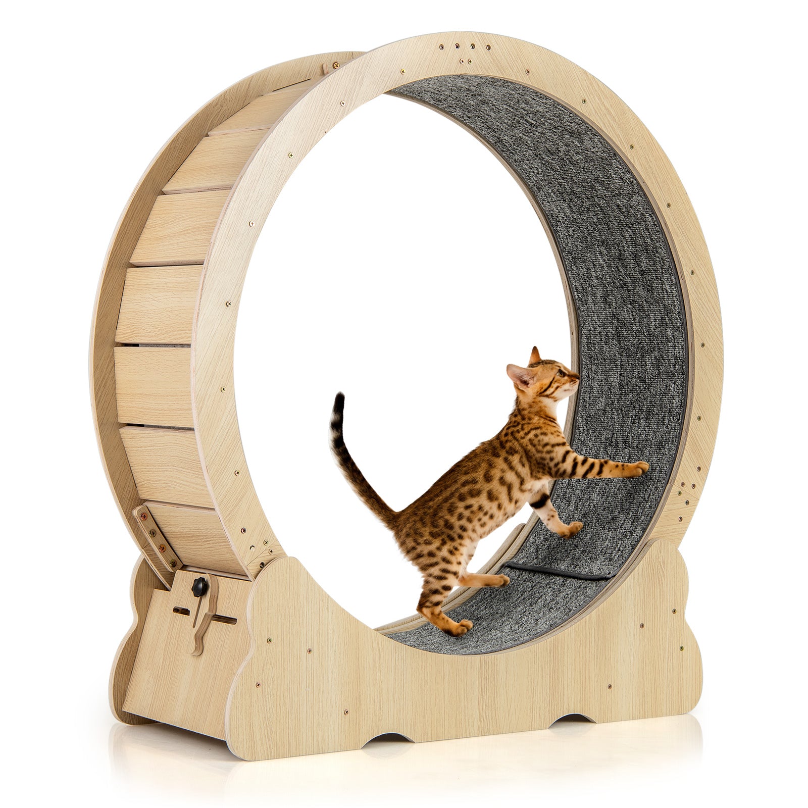 40 Inch Large Cat Exercise Wheel with Lockable Mechanism and Carpeted Runaway for Indoor Cats, Natural Cat Supplies at Gallery Canada