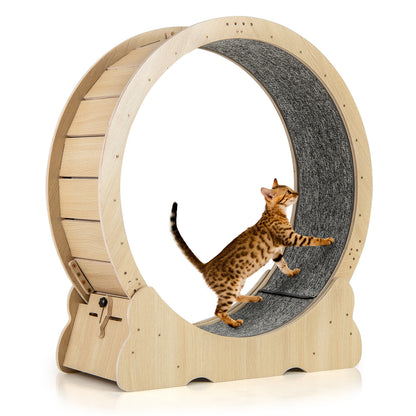 40 Inch Large Cat Exercise Wheel with Lockable Mechanism and Carpeted Runaway for Indoor Cats, Natural Cat Supplies Natural at Gallery Canada