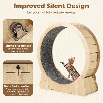 40 Inch Large Cat Exercise Wheel with Lockable Mechanism and Carpeted Runaway for Indoor Cats, Natural Cat Supplies at Gallery Canada