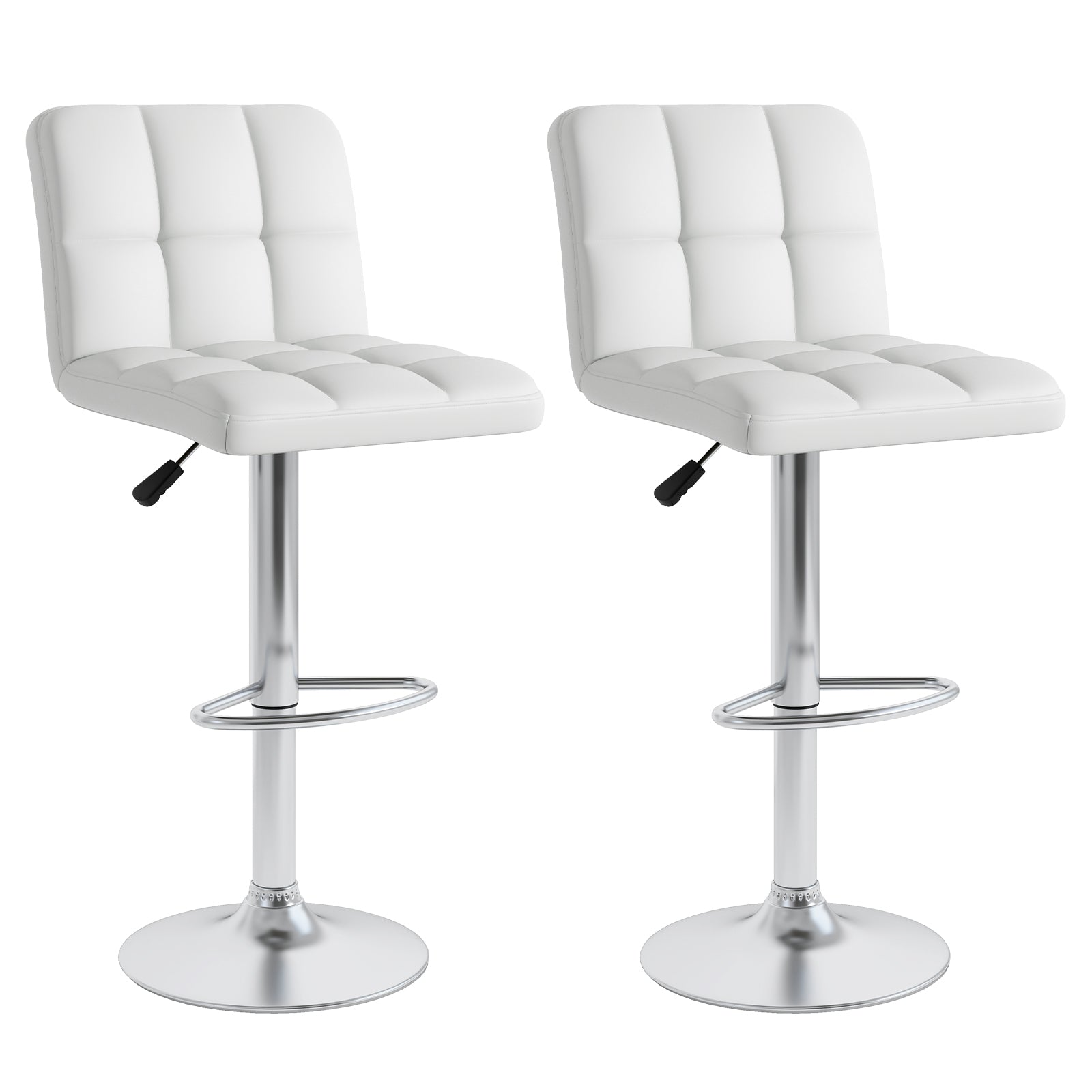 Set of 2 Square Swivel Adjustable PU Leather Bar Stools with Back and Footrest, White Bar Stools White at Gallery Canada