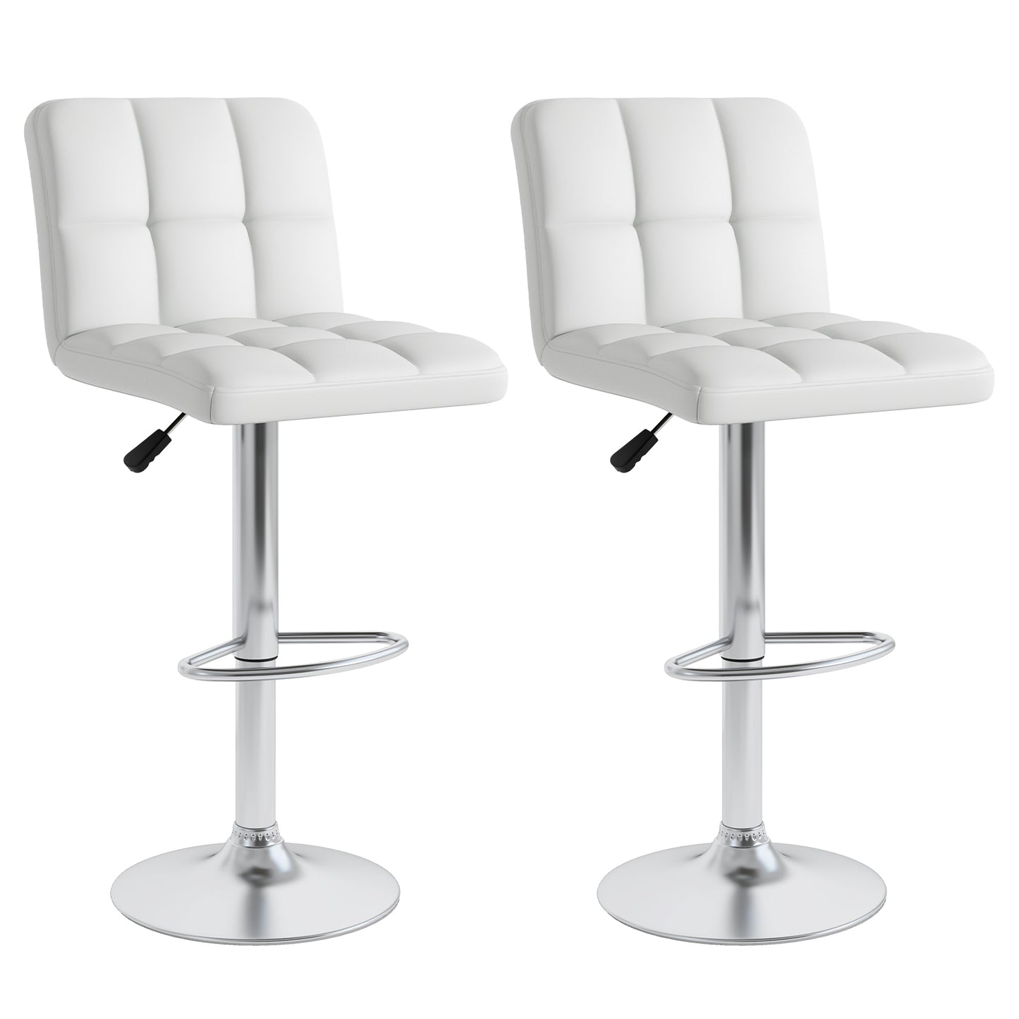 Set of 2 Square Swivel Adjustable PU Leather Bar Stools with Back and Footrest, White Bar Stools at Gallery Canada