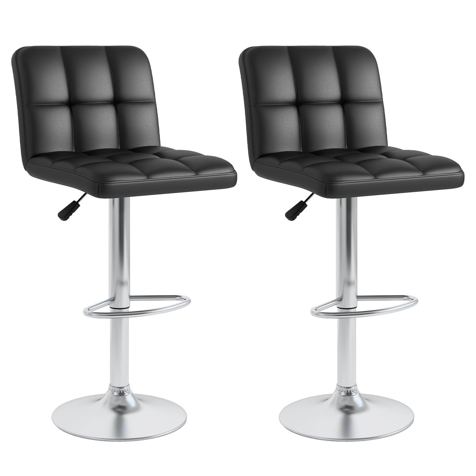 Set of 2 Square Swivel Adjustable PU Leather Bar Stools with Back and Footrest, Black Bar Stools Black at Gallery Canada