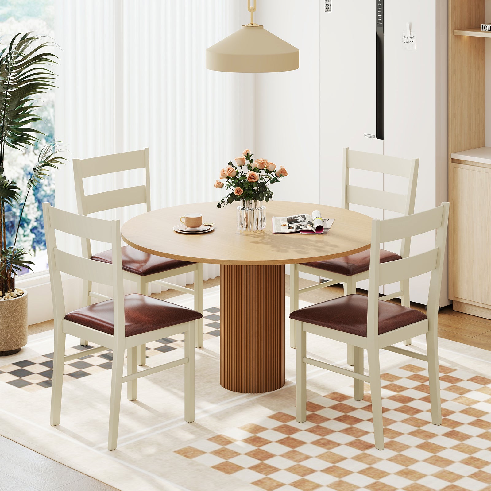 Wooden Dining Chair Set of 2 PU Leather Upholstered Kitchen Armless Chairs, White Dining Chairs at Gallery Canada