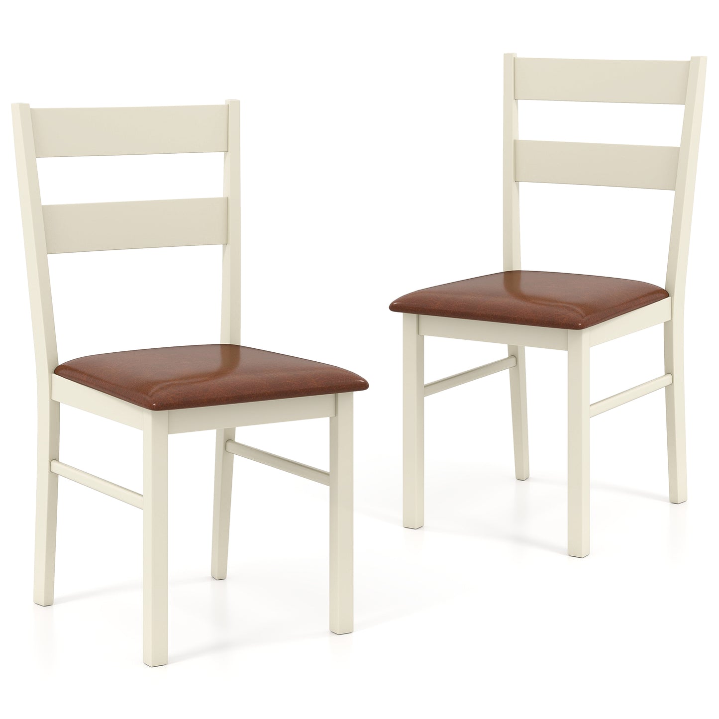Wooden Dining Chair Set of 2 PU Leather Upholstered Kitchen Armless Chairs, White Dining Chairs at Gallery Canada