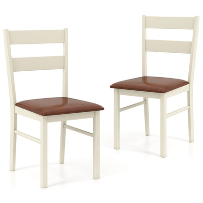 Wooden Dining Chair Set of 2 PU Leather Upholstered Kitchen Armless Chairs, White Dining Chairs White at Gallery Canada