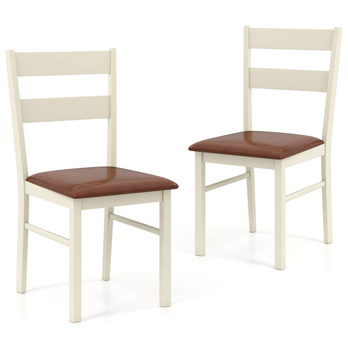 Wooden Dining Chair Set of 2 PU Leather Upholstered Kitchen Armless Chairs, White