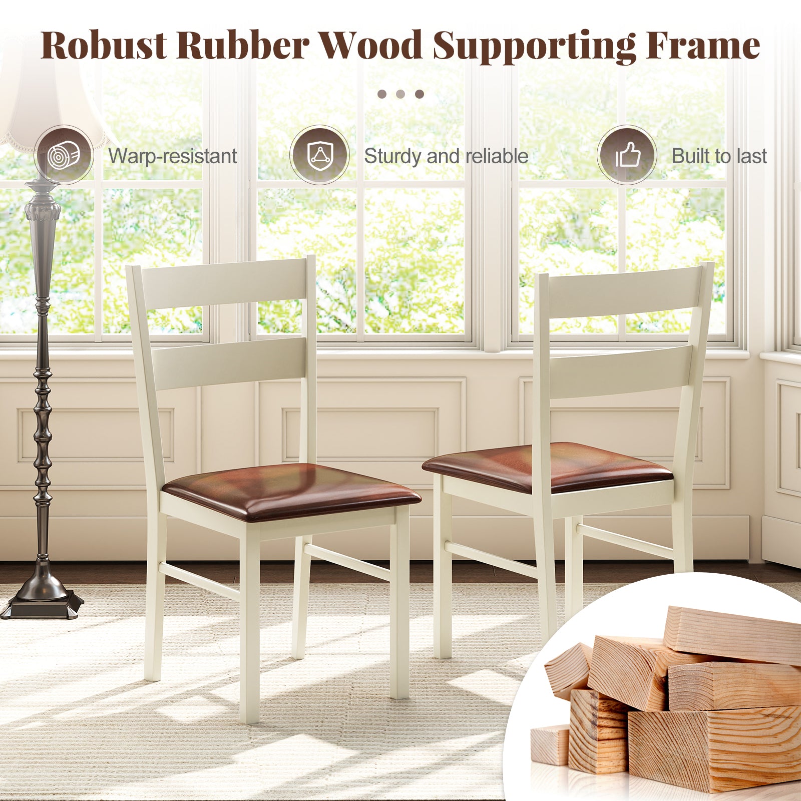 Wooden Dining Chair Set of 2 PU Leather Upholstered Kitchen Armless Chairs, White Dining Chairs at Gallery Canada