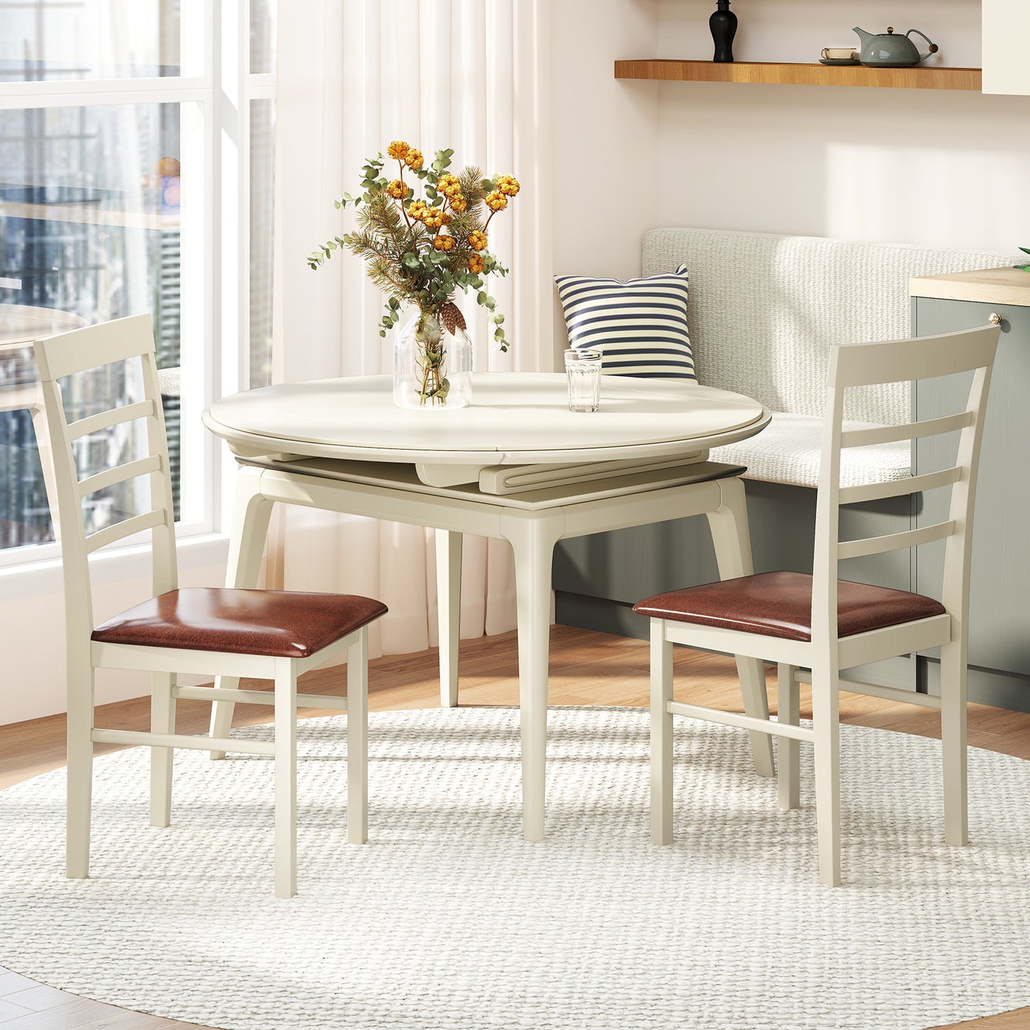 PU Leather Upholstered Armless Wooden Dining Chair Set of 2, White Dining Chairs at Gallery Canada