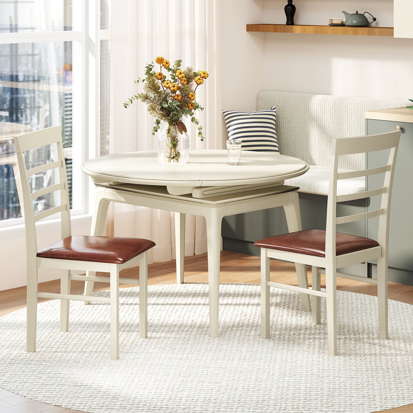 PU Leather Upholstered Armless Wooden Dining Chair Set of 2, White Dining Chairs at Gallery Canada