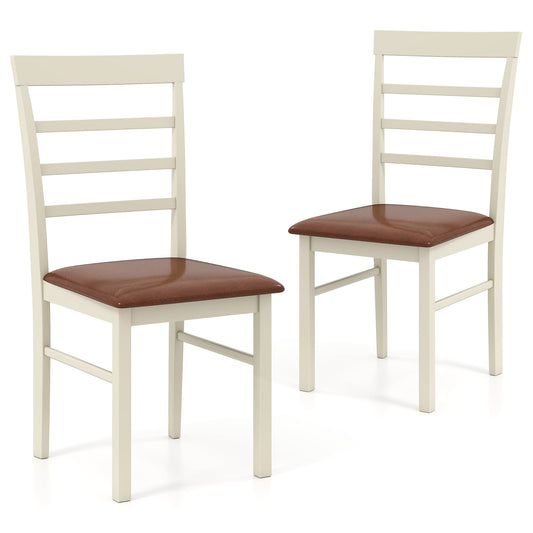 Wooden Dining Chair Set Of 2, PU Leather Upholstered, White Dining Chairs White at Gallery Canada