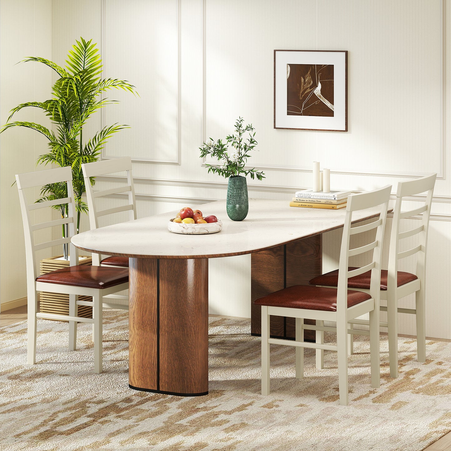 PU Leather Upholstered Armless Wooden Dining Chair Set of 2, White Dining Chairs at Gallery Canada