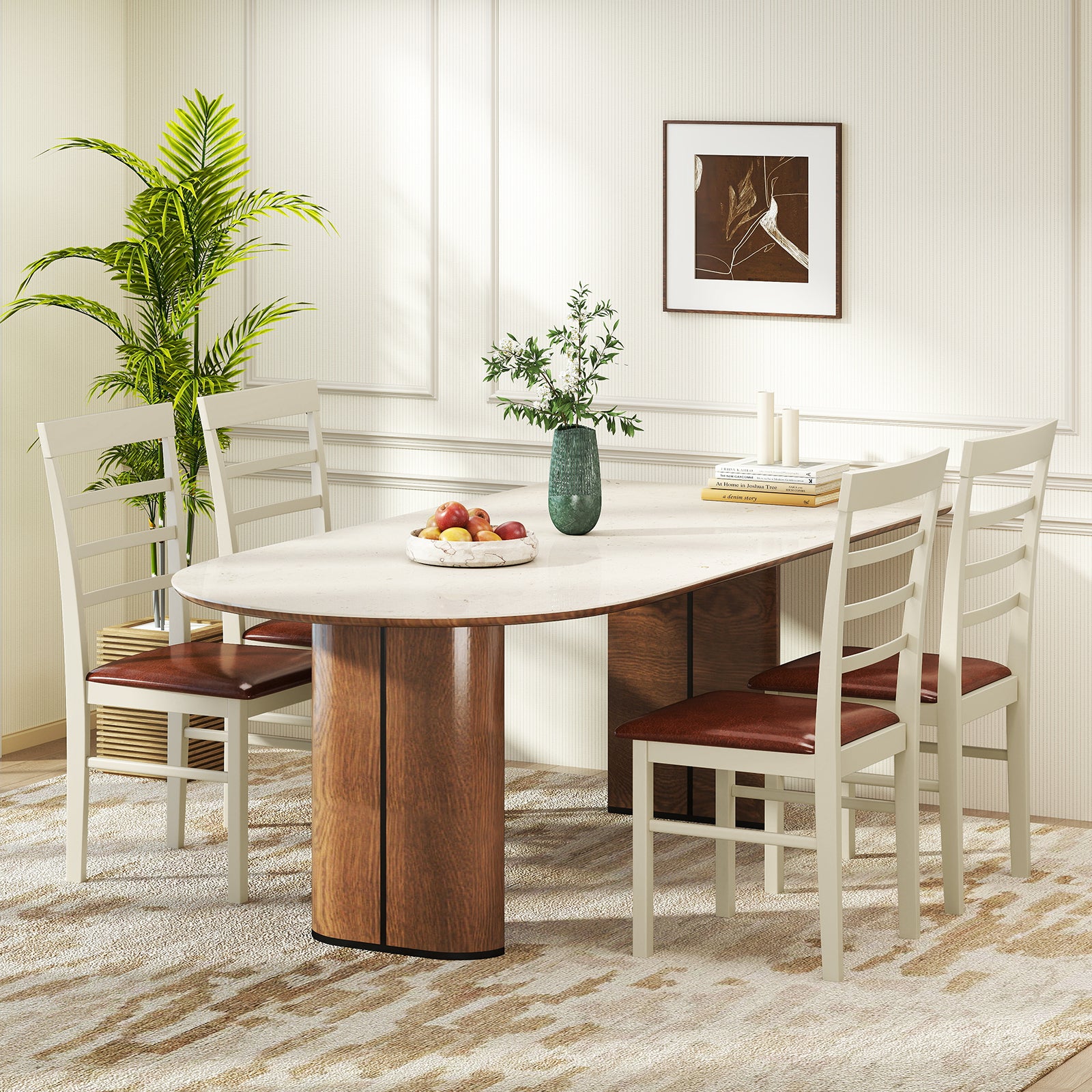 PU Leather Upholstered Armless Wooden Dining Chair Set of 2, White Dining Chairs at Gallery Canada