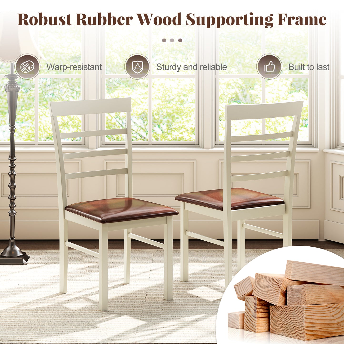 PU Leather Upholstered Armless Wooden Dining Chair Set of 2, White Dining Chairs at Gallery Canada