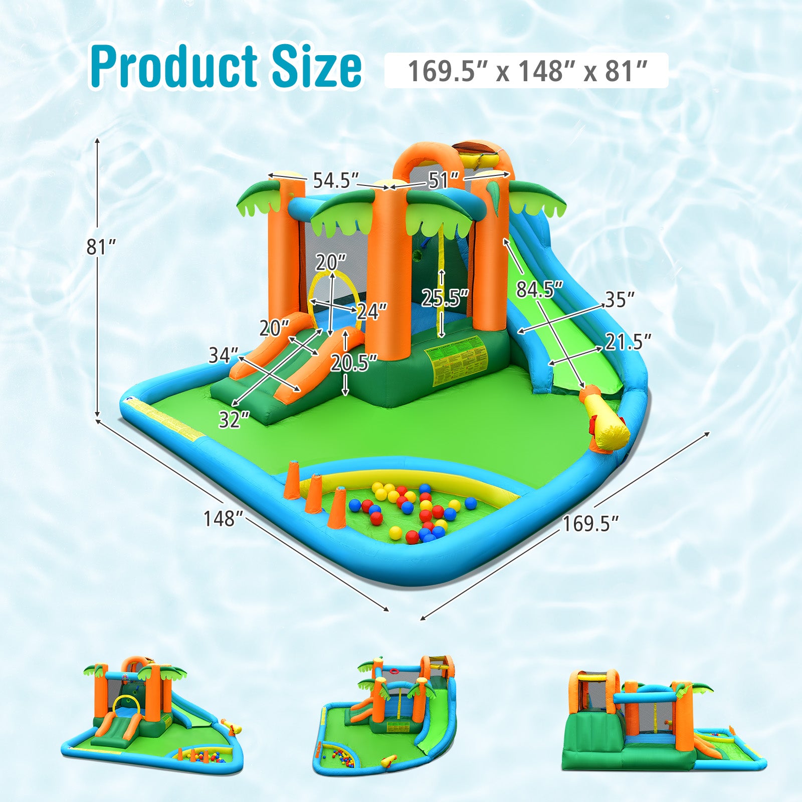Inflatable Water Slide Park, Upgraded Handrail, No Blower Bounce House at Gallery Canada