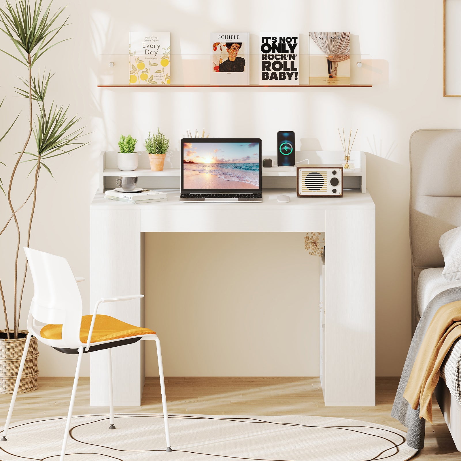 43 Inch Computer Desk with Power Outlets and 2 Bookcases, White Computer Desks at Gallery Canada
