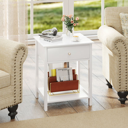 Wooden Storage Shelf With Drawer, White Nightstands at Gallery Canada