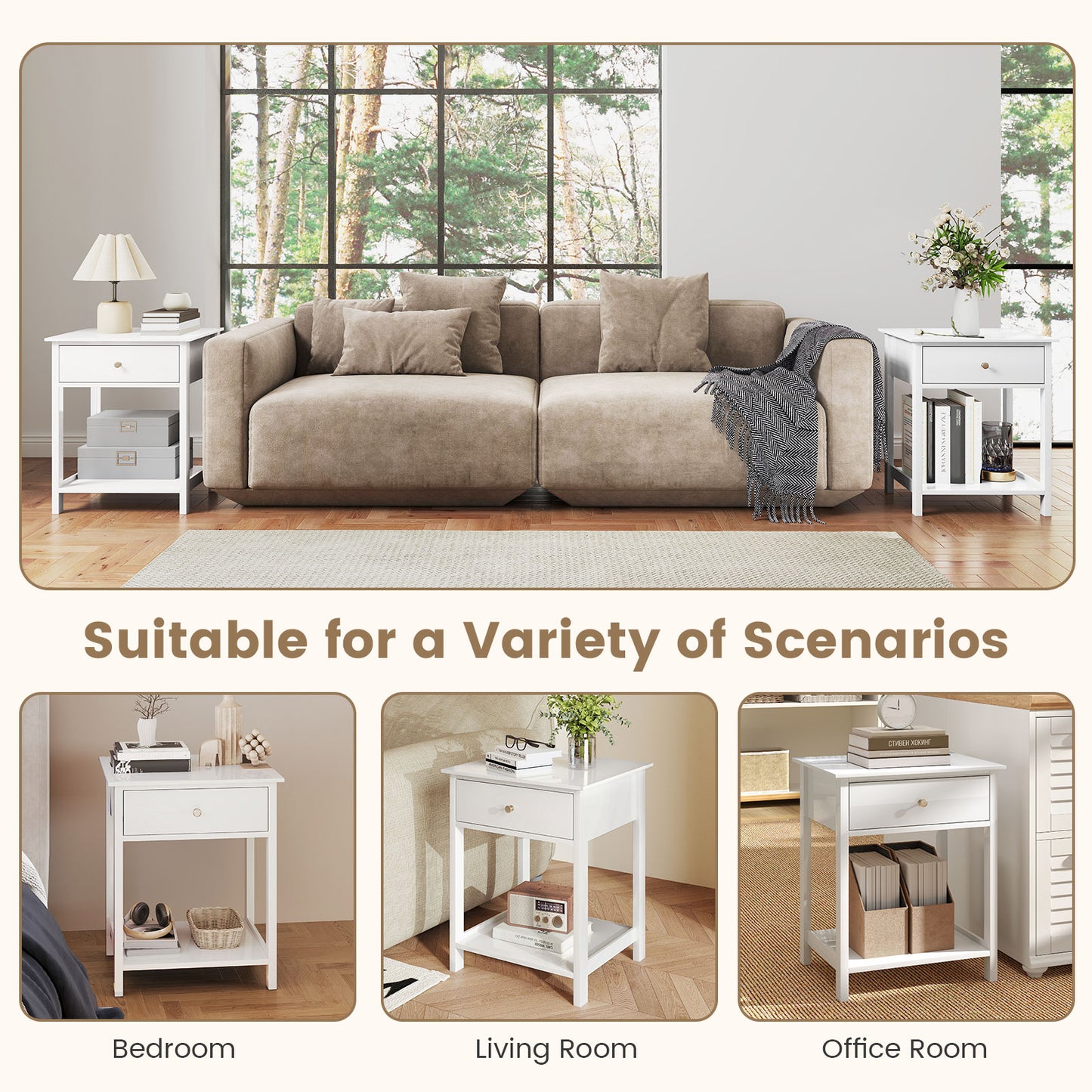 Wooden Storage Shelf With Drawer, White Nightstands at Gallery Canada