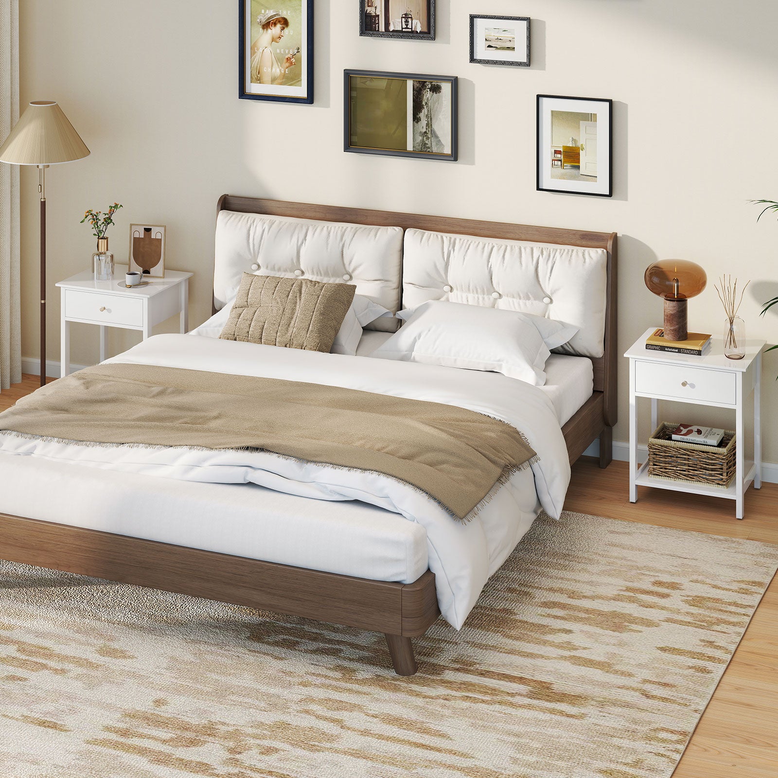 Wooden Storage Shelf With Drawer, White Nightstands at Gallery Canada