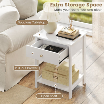 Wooden Storage Shelf With Drawer, White Nightstands at Gallery Canada