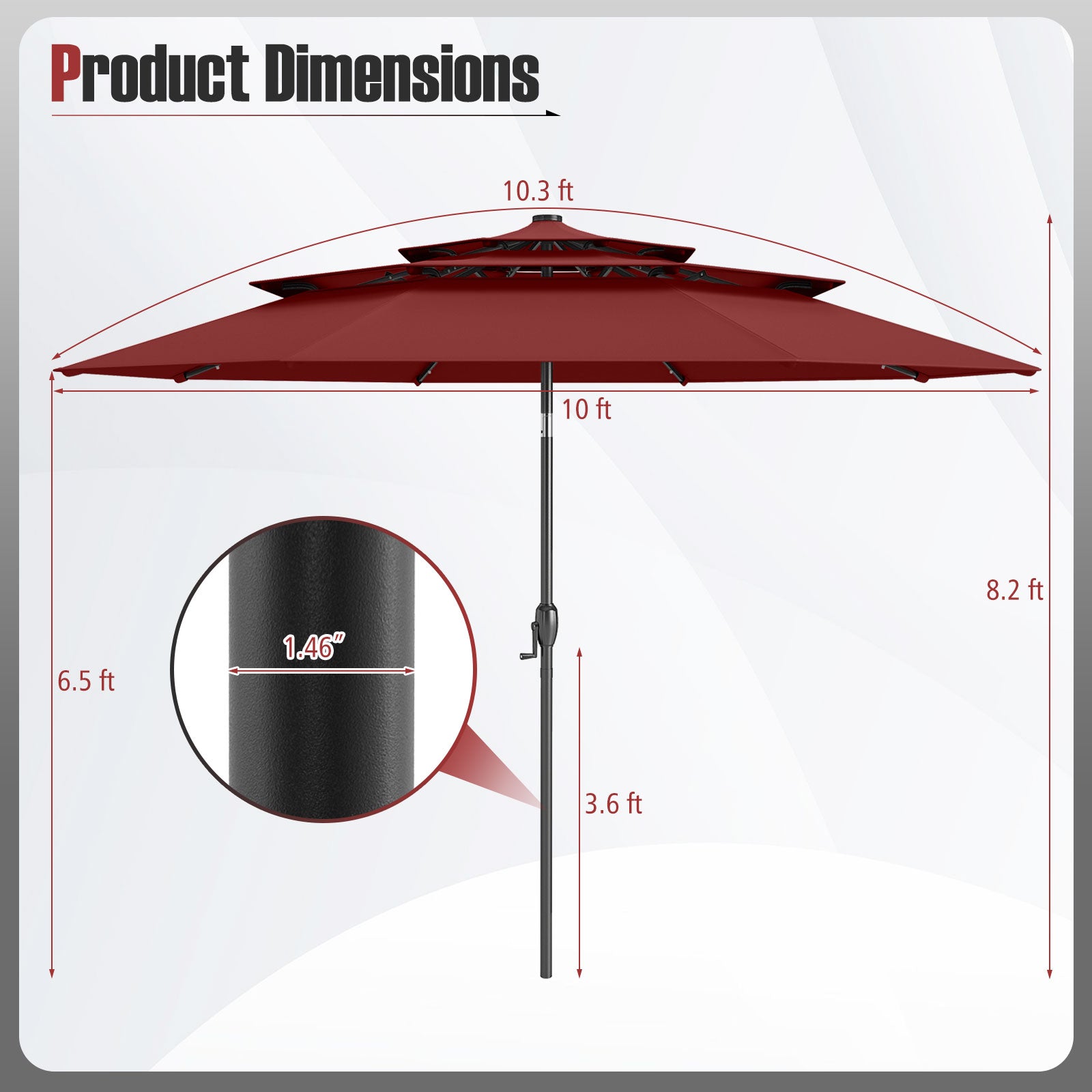 10 Feet Solar Patio Umbrella with 32 LED Lights 3-Tier Vented Top, Wine Outdoor Umbrellas at Gallery Canada