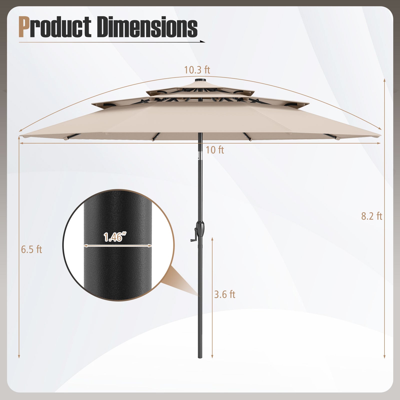 10 Feet Solar Patio Umbrella with 32 LED Lights 3-Tier Vented Top, Beige Outdoor Umbrellas at Gallery Canada