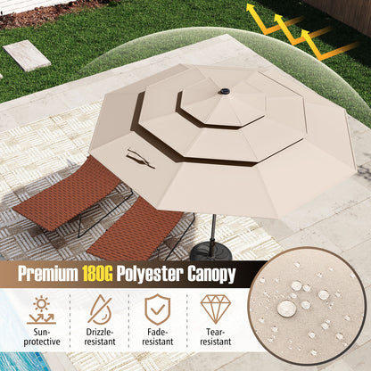 10 Feet Solar Patio Umbrella with 32 LED Lights 3-Tier Vented Top, Beige Outdoor Umbrellas at Gallery Canada