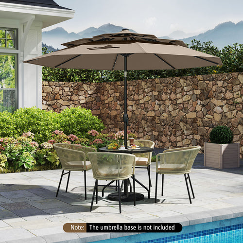 10 Feet Solar Patio Umbrella with 32 LED Lights 3-Tier Vented Top, Taupe