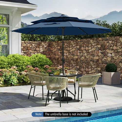 10 Feet Solar Patio Umbrella, 32 LED Lights, 3-Tier Vented Top, Navy