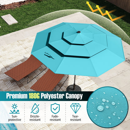 10 Feet Solar Patio Umbrella, 32 LED Lights, 3-Tier Vented Top, Turquoise Outdoor Umbrellas at Gallery Canada