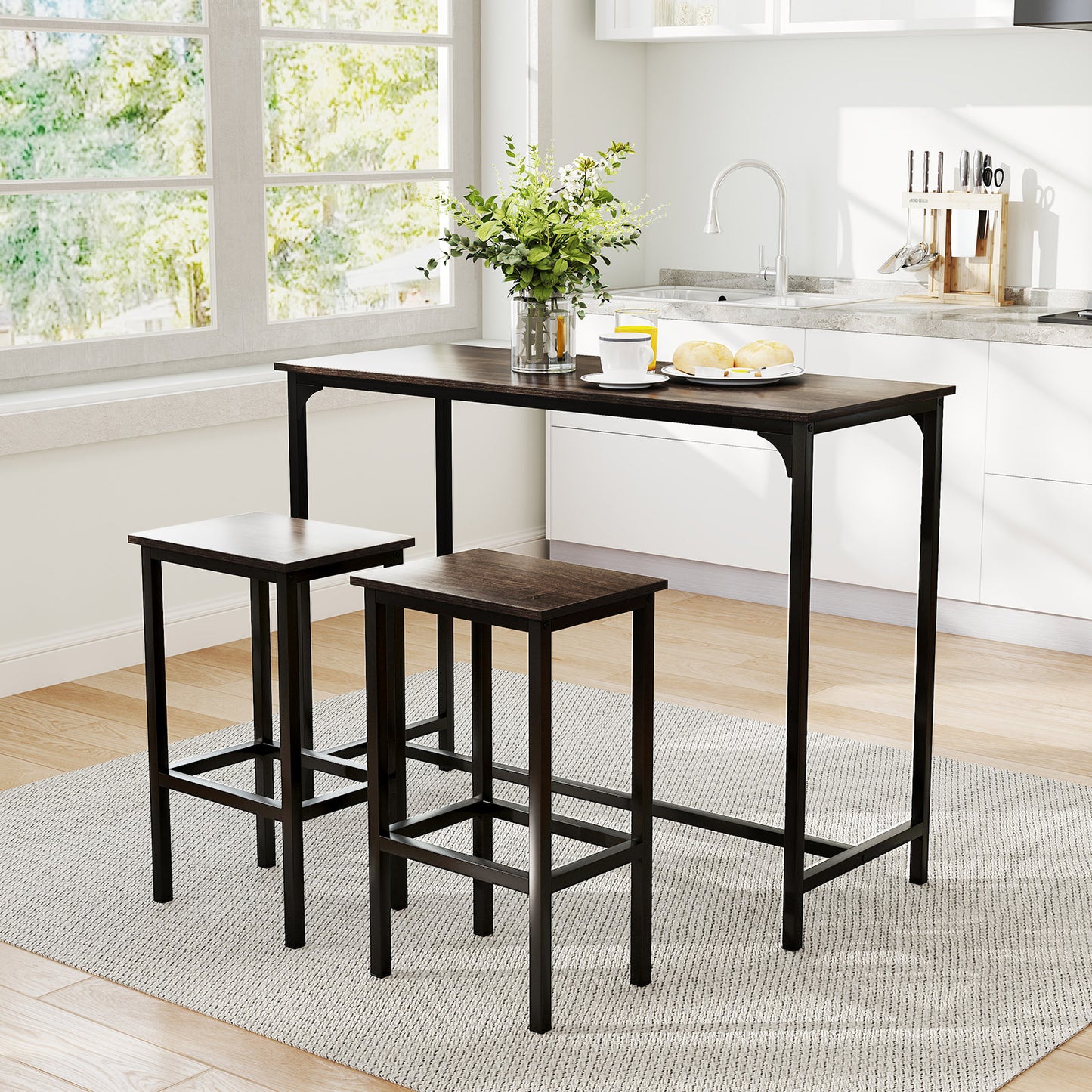 Industrial 3-Piece 47.5" Counter-Height Dining Table and 2 Bar Stools, Gray Dining Room Sets at Gallery Canada